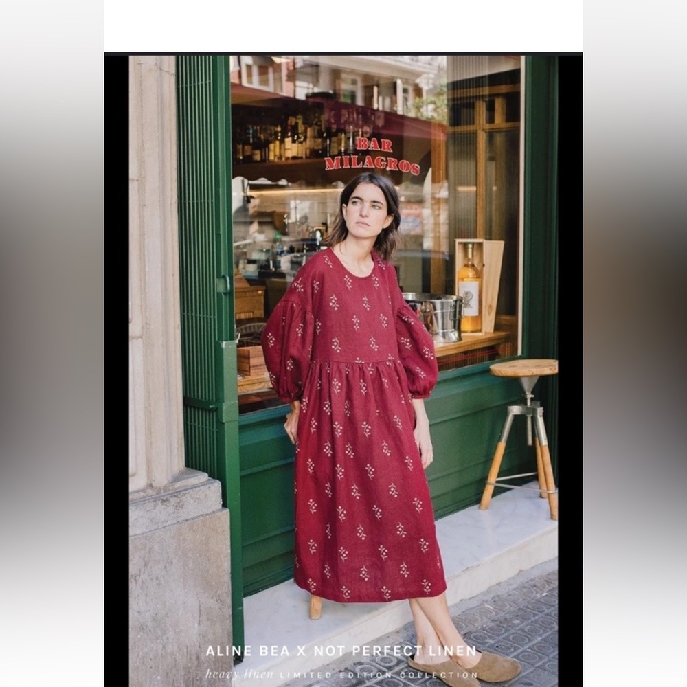 Not Perfect Linen Montmart Dress - Aline Bea Red Floral Button-Up Dress - Small